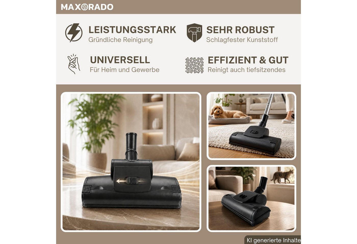 Maxorado Turbodüse Staubsauger 35mm Turbodüse Tierhaardüse Bodendüse Turbobürste Zubehör, Zubehör für Passend für Kärcher Bosch Parkside Einhell Siemens etc, (1-tlg), Aufsatz Fuß WD BGS DN35 Tierhaar Entferner Düse Bild 3