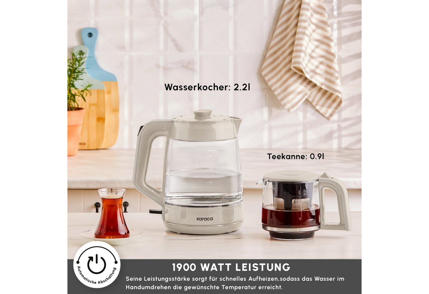 Karaca Wasser-/Teekocher Karaca Glass Tea XL 2in1 Glas-Teezubereiter Wasserkocher Starlight Bild 3