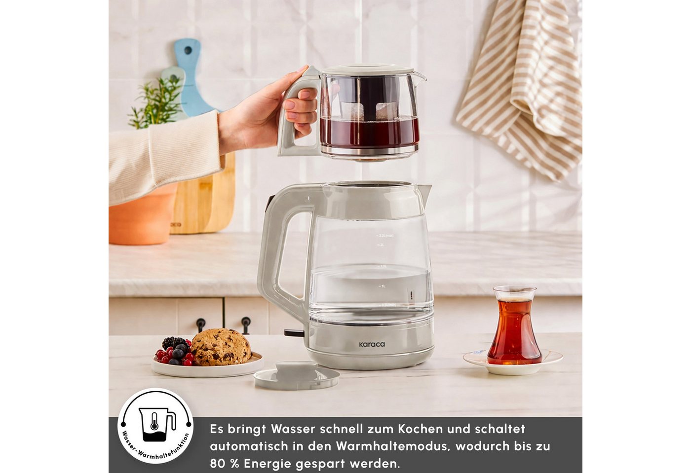 Karaca Wasser-/Teekocher Karaca Glass Tea XL 2in1 Glas-Teezubereiter Wasserkocher Starlight Bild 5