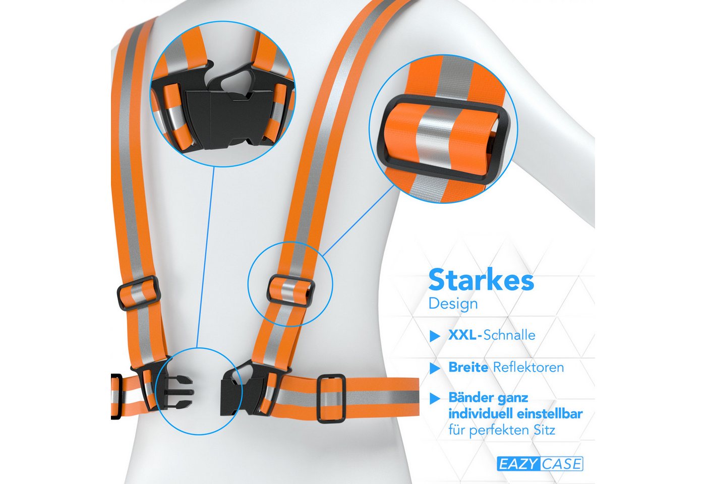 EAZY CASE Warnweste Universal Warnweste mit Schnalle Jogging Leuchtweste reflektierend Sichtbarkeit Straßenverkehr Orange Bild 2