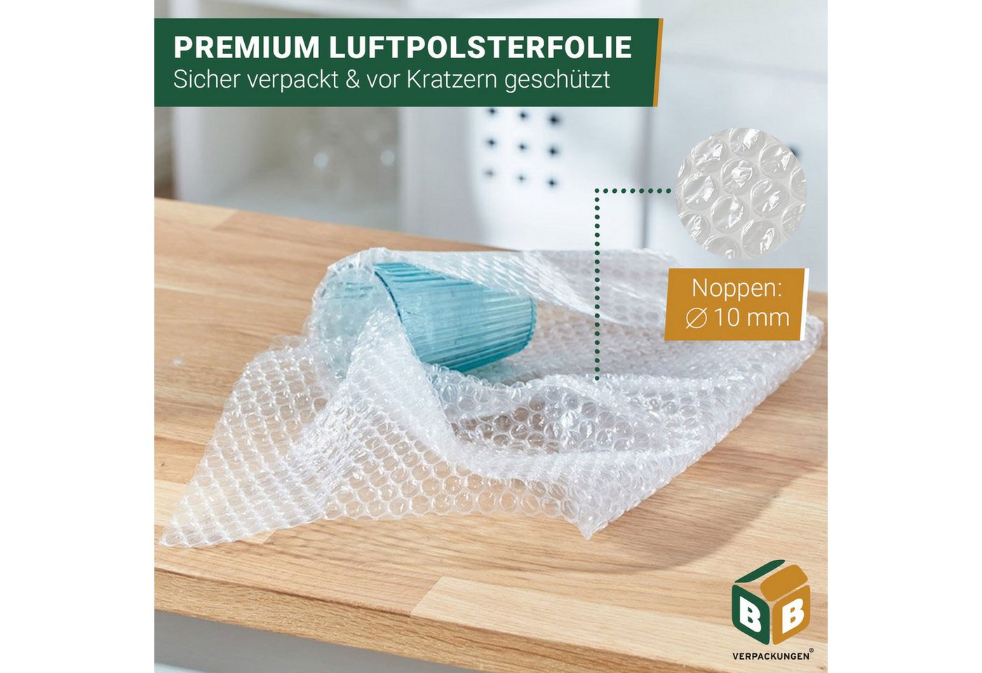 BB-Verpackungen Schutzfolie Luftpolsterfolie (1,0 x 50 m) 2-lagig 60 my, (1-St), 2-lagig, 1,0 x 50 m, 60 my