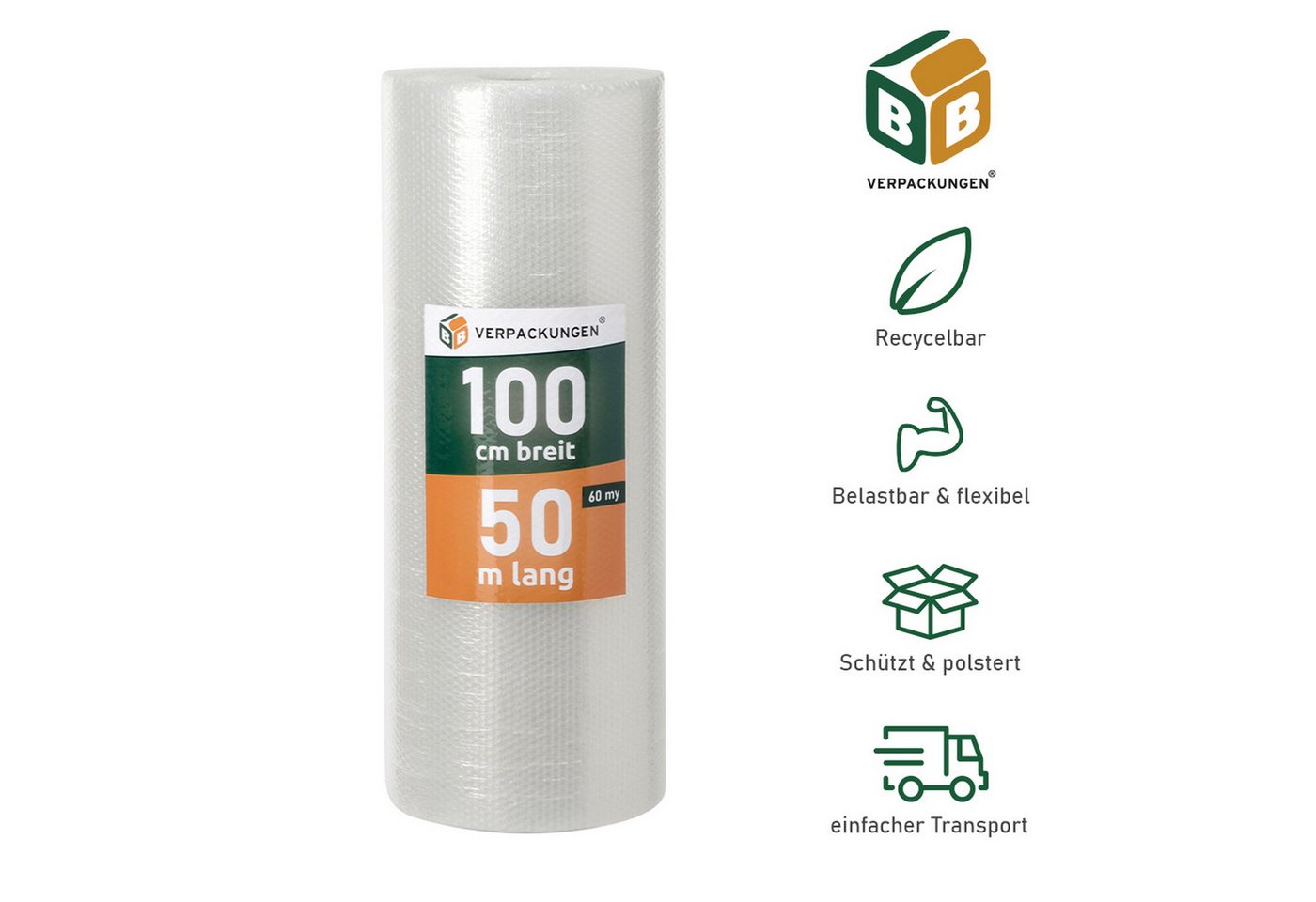 BB-Verpackungen Schutzfolie Luftpolsterfolie (1,0 x 50 m) 2-lagig 60 my, (1-St), 2-lagig, 1,0 x 50 m, 60 my Bild 2