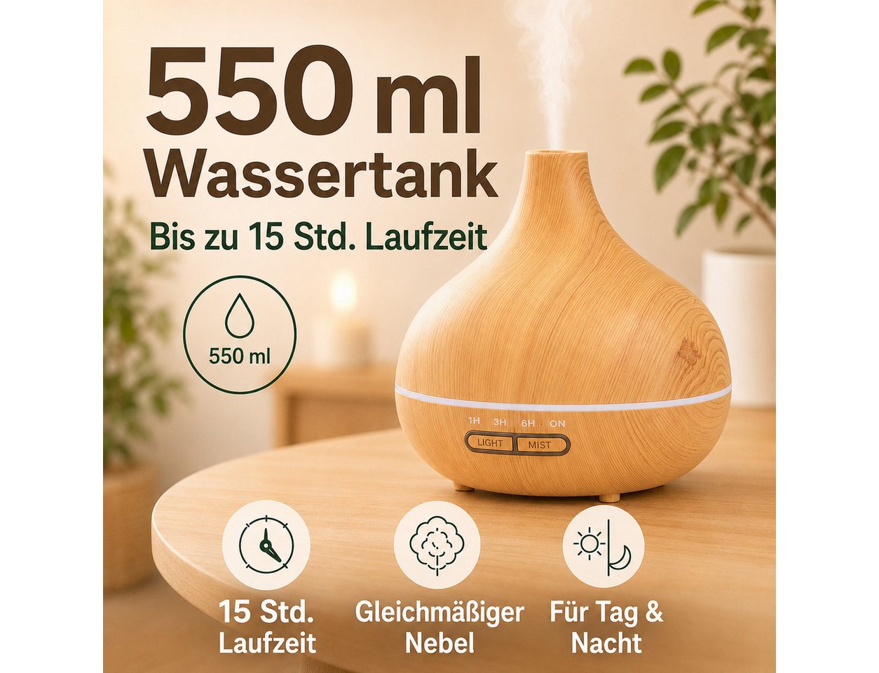Forrlite Diffuser Aroma Diffuser, 550ml, Aroma Ultraschall-Vernebler Luftbefeuchter, 0,55 l Wassertank, Aroma sparsamen Ultraschall-Vernebler in kleine Duftspender verwandeln Bild 2