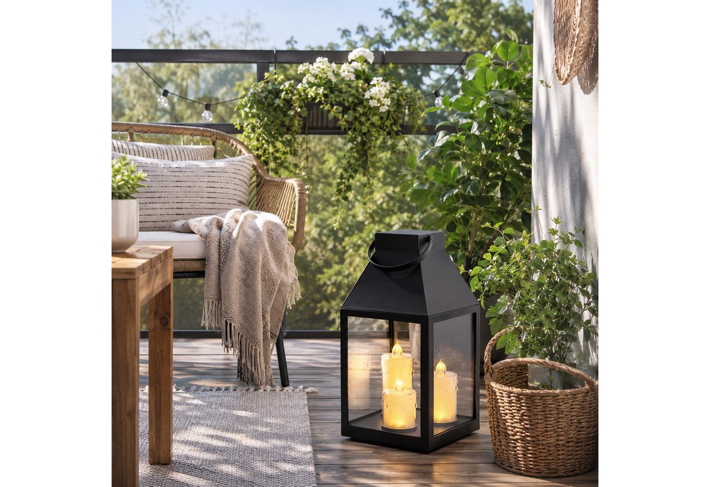 Mojawo Laterne Laterne Windlicht Stalllaterne Gartenlaterne 3 LED Kerzen Timer H35cm Bild 3