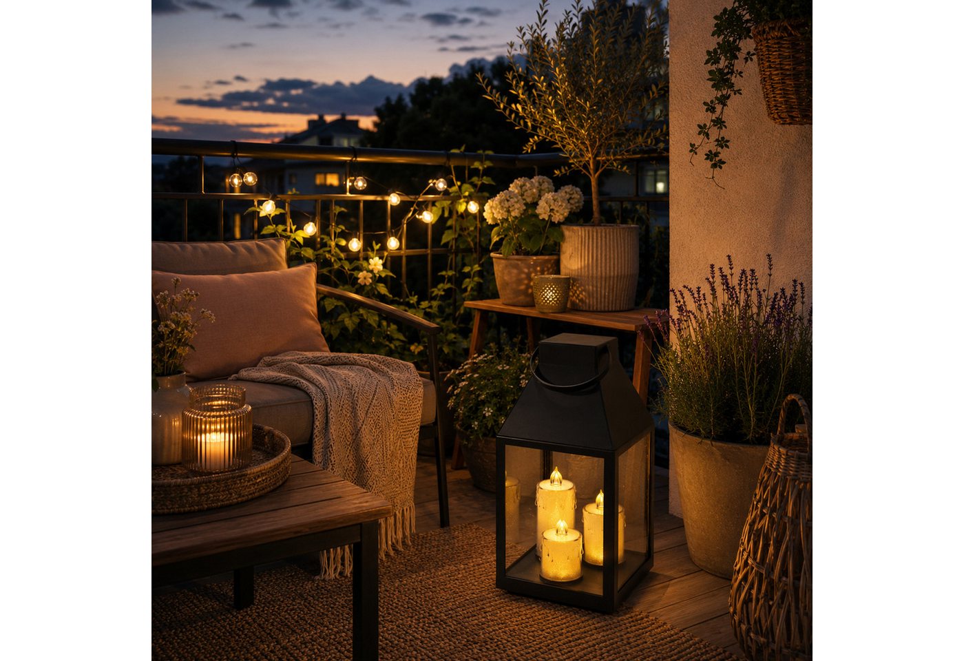 Mojawo Laterne Laterne Windlicht Stalllaterne Gartenlaterne 3 LED Kerzen Timer H35cm Bild 5