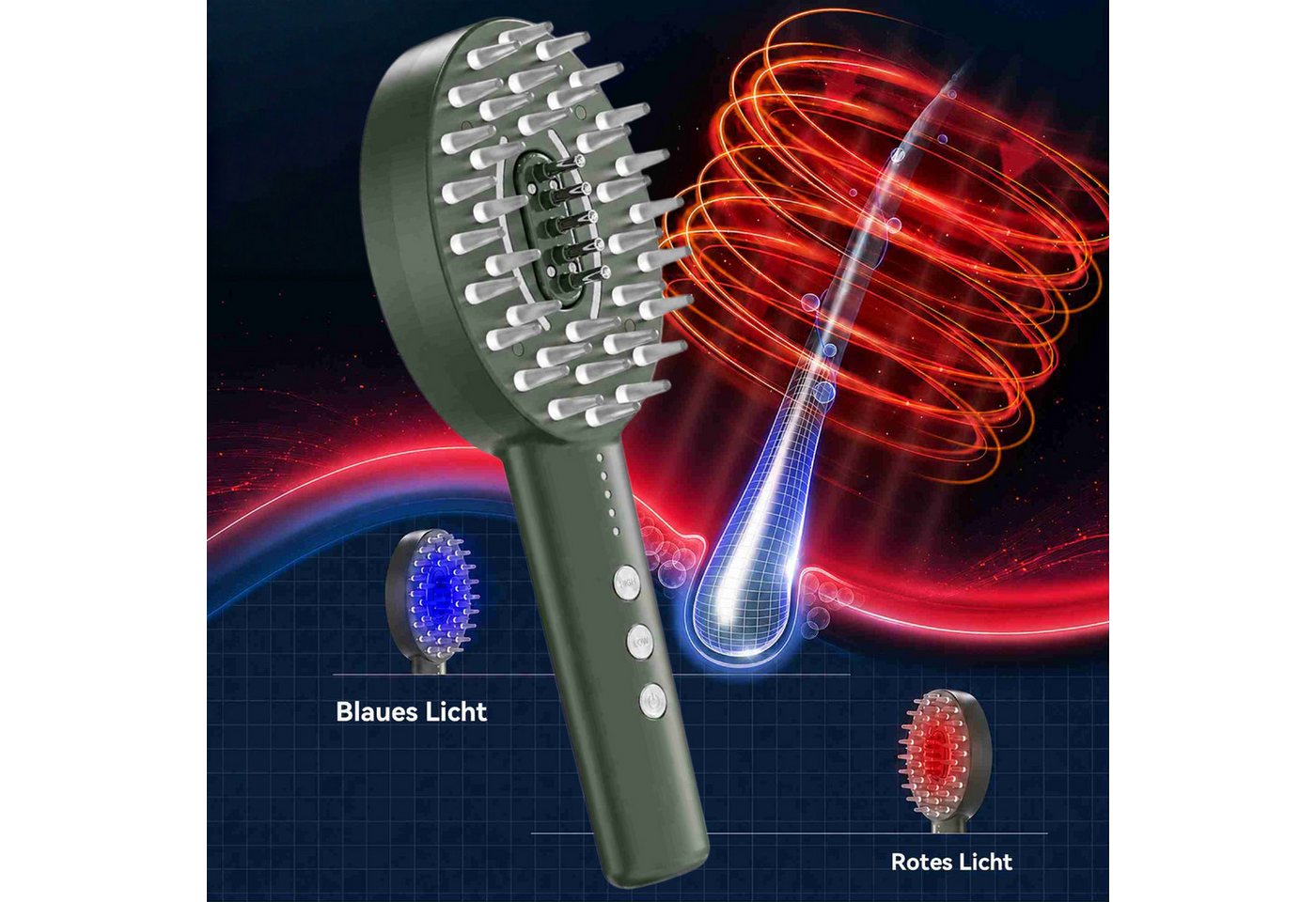 Super Solu Elektrohaarbürste LED Kopfhaut-Massagebürste, Rot- & Blaulicht Haarpflegebürste, Stärkung der Haarwurzeln & Förderung des Haarwachstums, Applikator Bild 5