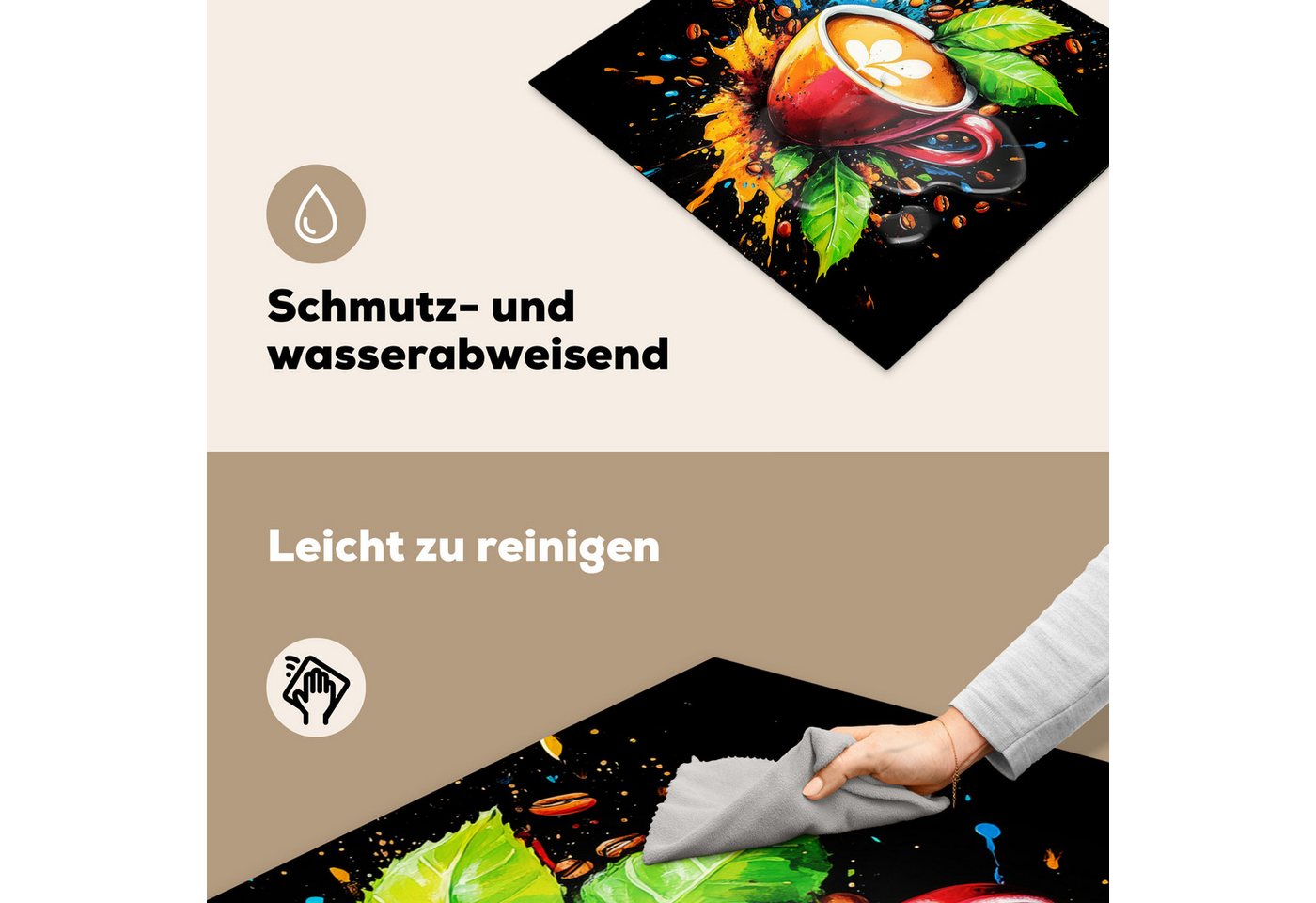 MuchoWow Herd-Abdeckplatte Kaffee - Graffiti - Trinken - Abstrakt, Vinyl, (1 tlg), Ceranfeldabdeckung Küche, Herdabdeckplatte Einteilig, 59x51 cm