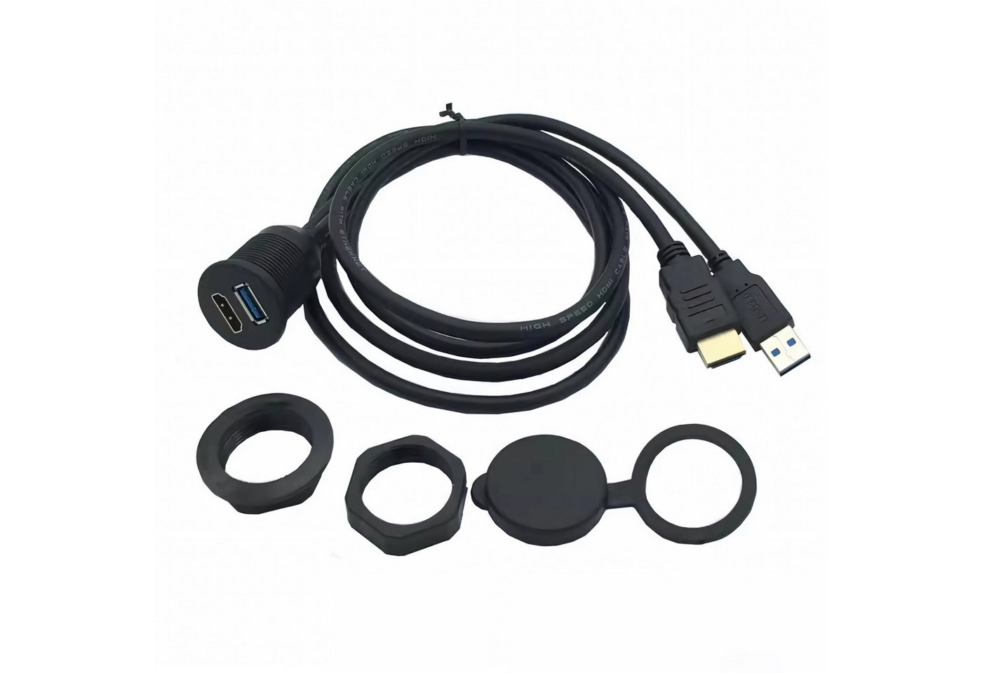 Bolwins L38C USB 3.0 A + HDMI Verlängerung Panel-Mount 1m Kabel Armaturenbrett HDMI-Kabel, USB 3.0 A + HDMI, USB 3.0 + HDMI (100 cm), 2-in-1 Kombikabel – USB 3.0 A und HDMI in einem einzigen Einbaukabel