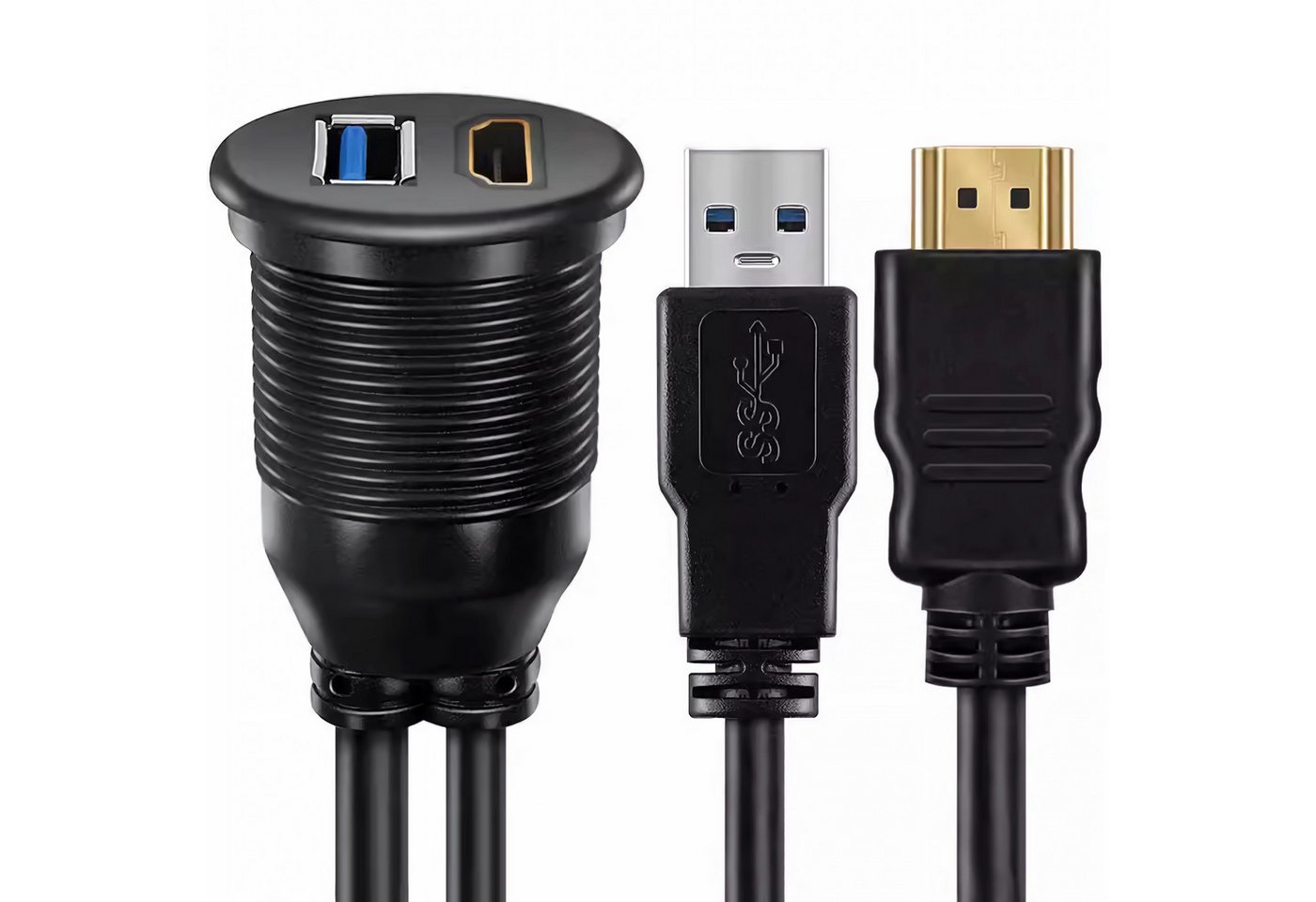 Bolwins L38C USB 3.0 A + HDMI Verlängerung Panel-Mount 1m Kabel Armaturenbrett HDMI-Kabel, USB 3.0 A + HDMI, USB 3.0 + HDMI (100 cm), 2-in-1 Kombikabel – USB 3.0 A und HDMI in einem einzigen Einbaukabel Bild 4