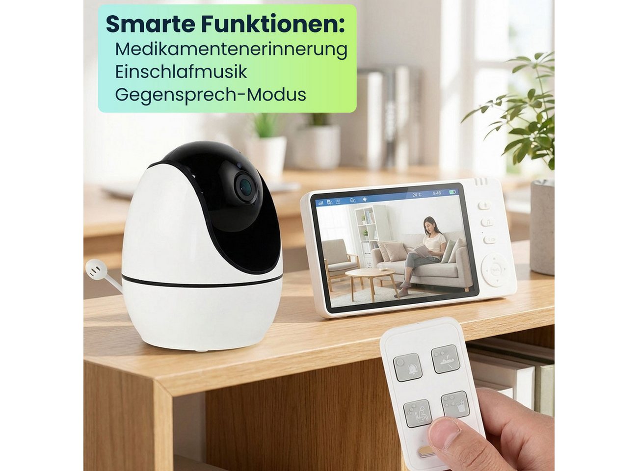 shop'n smile ideoon Überwachungskamera HD Kamera mit Monitor: SOS-Funk, Nachtsicht & Gegensprechen (Kamera Auflösung: 1280 x 720 Pixel) Bild 3