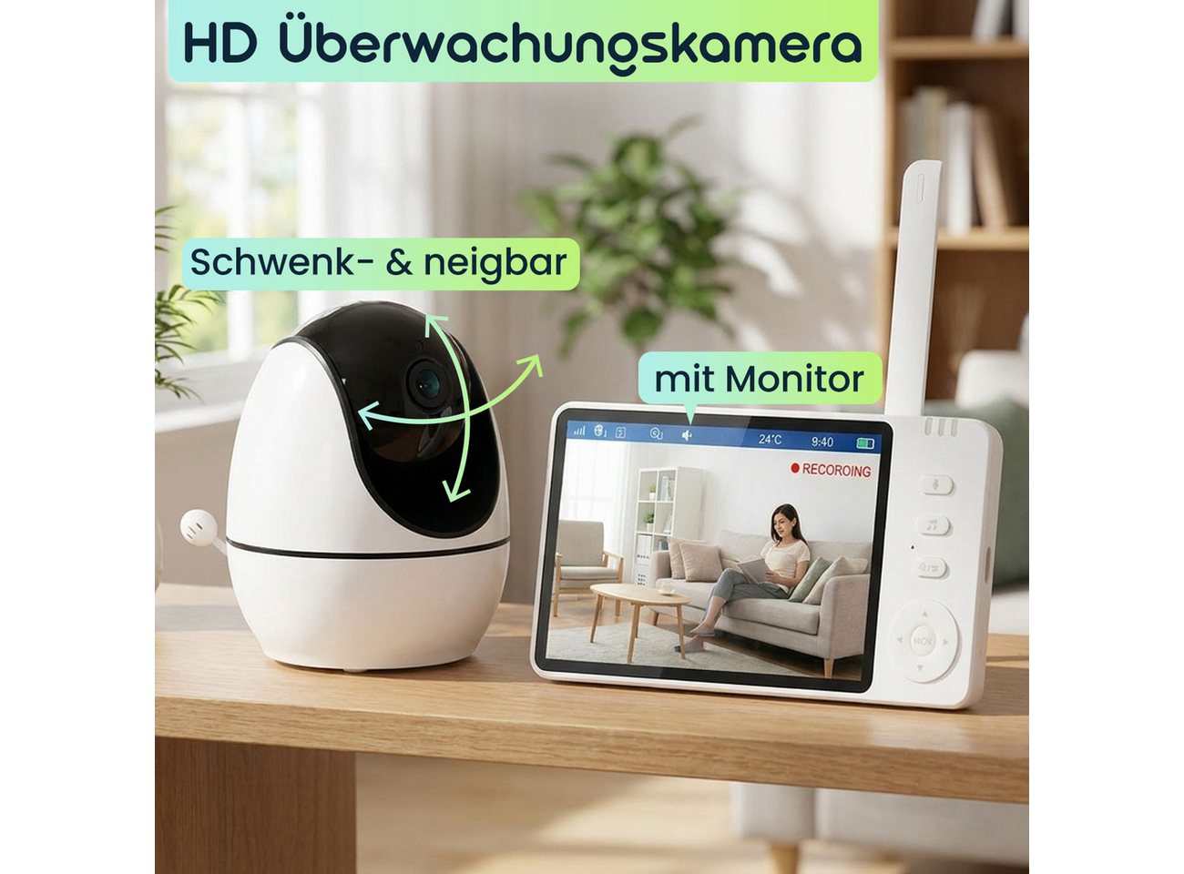shop'n smile ideoon Überwachungskamera HD Kamera mit Monitor: SOS-Funk, Nachtsicht & Gegensprechen (Kamera Auflösung: 1280 x 720 Pixel) Bild 5