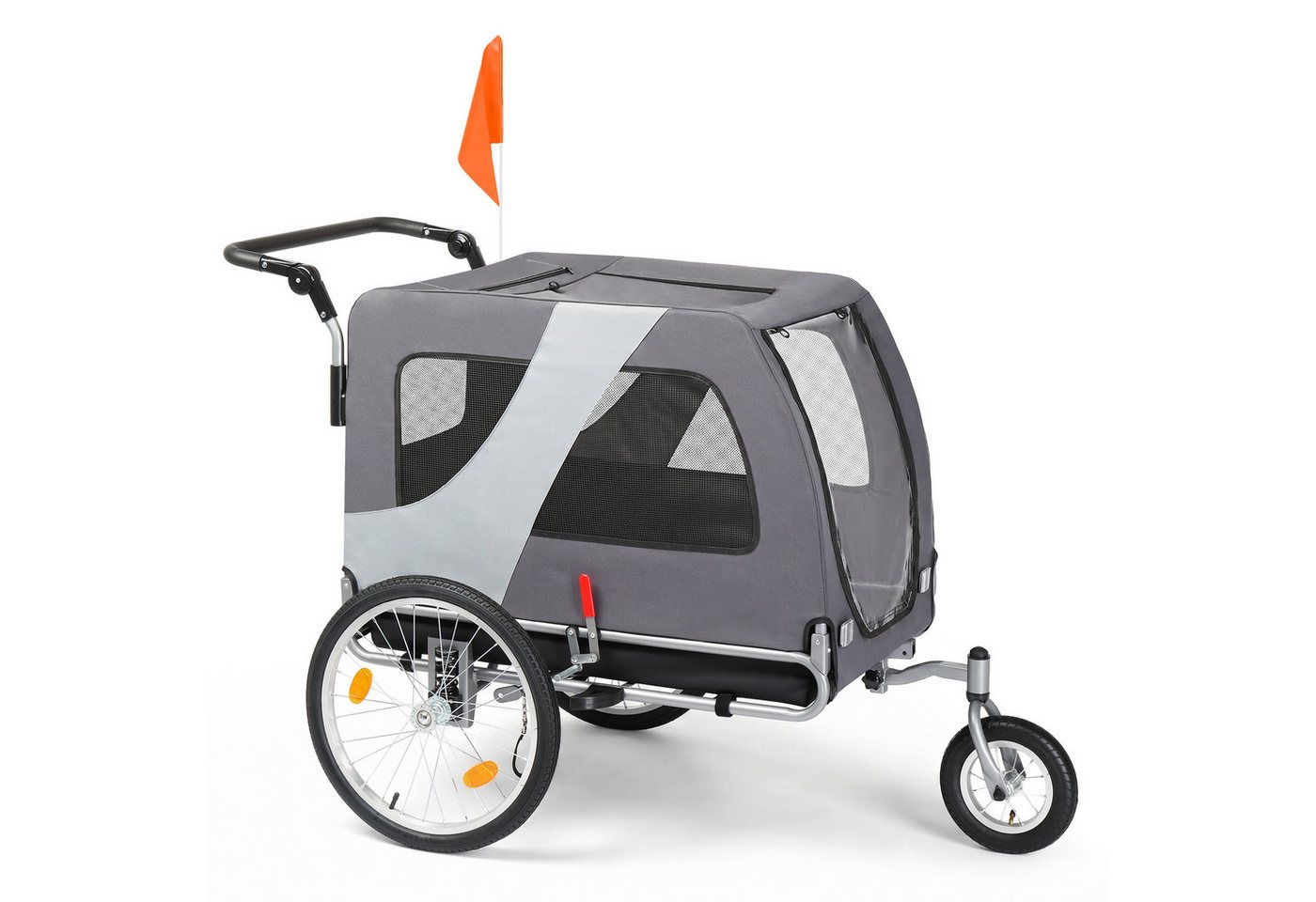 LALAHO Fahrradhundeanhänger Fahrradanhänger 2-in-1 klappbar 3-fach verstellbarer Griff & 360°, 144 cm × 72 cm × 78 cm Hundefahrradanhänger 60 kg Traglast