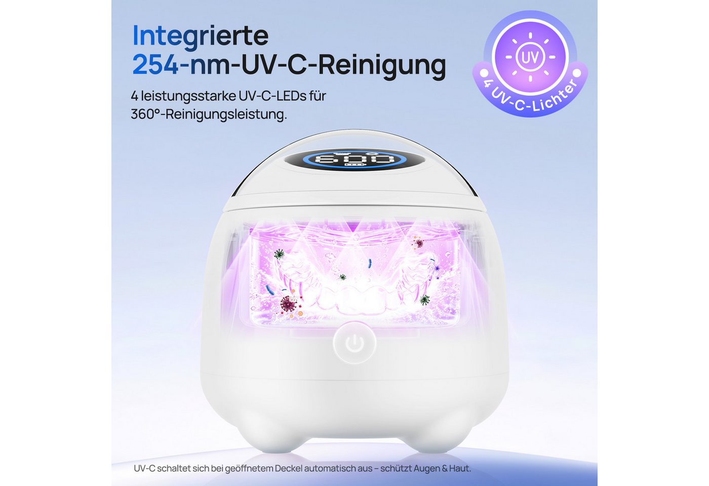MCURO Ultraschallreiniger Ultraschallreinigungsgerät 48000Hz, 4 Modi, 200ml – für Zuhause & Büro, 4UV 254nm, 360° Reinigung, Kompakt/Leise, inkl. 6 Reinigungstabletten Bild 3