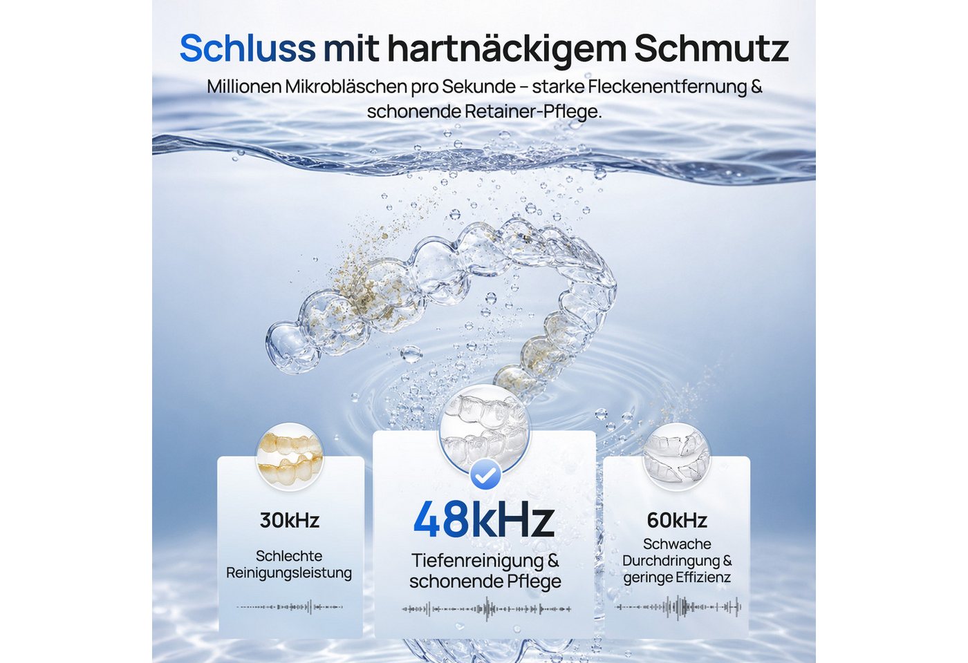 MCURO Ultraschallreiniger Ultraschallreinigungsgerät 48000Hz, 4 Modi, 200ml – für Zuhause & Büro, 4UV 254nm, 360° Reinigung, Kompakt/Leise, inkl. 6 Reinigungstabletten Bild 4