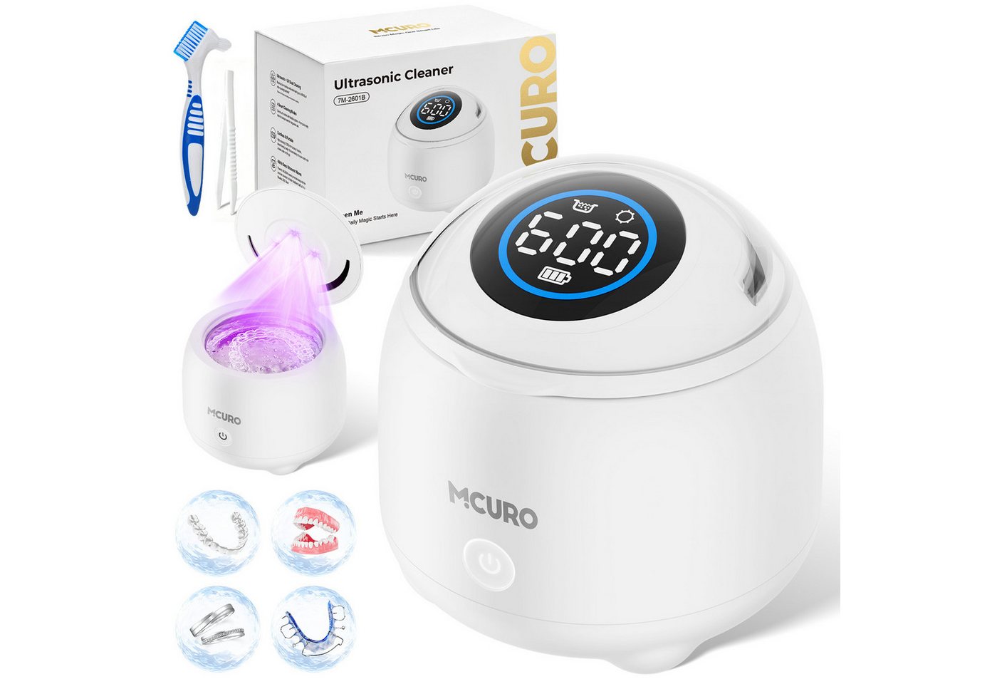 MCURO Ultraschallreiniger Ultraschallreinigungsgerät 48000Hz, 4 Modi, 200ml – für Zuhause & Büro, 4UV 254nm, 360° Reinigung, Kompakt/Leise, inkl. 6 Reinigungstabletten Bild 5