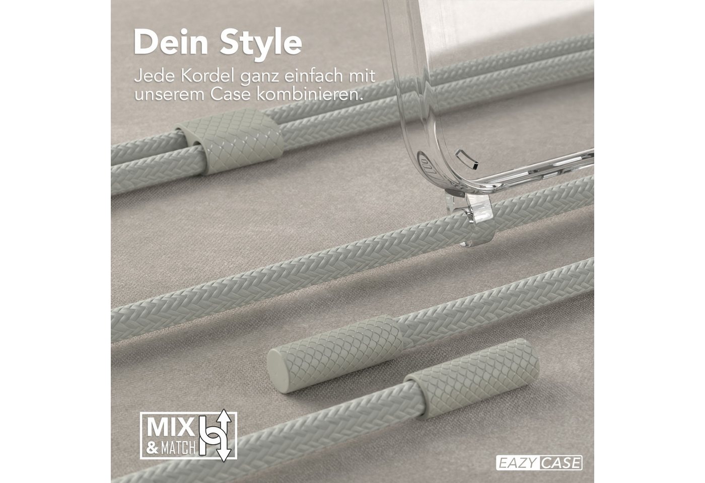 EAZY CASE Handykette Silikon Kette Unifarbe für Apple iPhone 16 6,1 Zoll, Schutzhülle zum Umhängen Hülle mit Umhängeband Kettenhülle Grau Taupe Bild 2