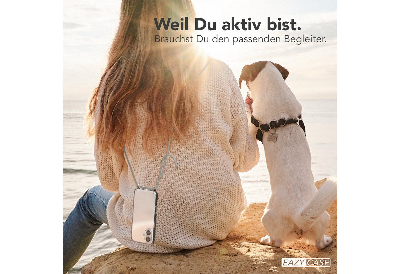 EAZY CASE Handykette Silikon Kette Unifarbe für Apple iPhone 16 6,1 Zoll, Schutzhülle zum Umhängen Hülle mit Umhängeband Kettenhülle Grau Taupe Bild 4