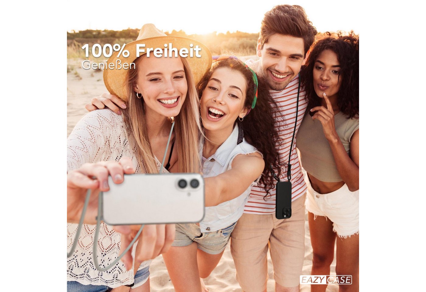 EAZY CASE Handykette Silikon Kette Unifarbe für Apple iPhone 16 6,1 Zoll, Schutzhülle zum Umhängen Hülle mit Umhängeband Kettenhülle Grau Taupe Bild 5