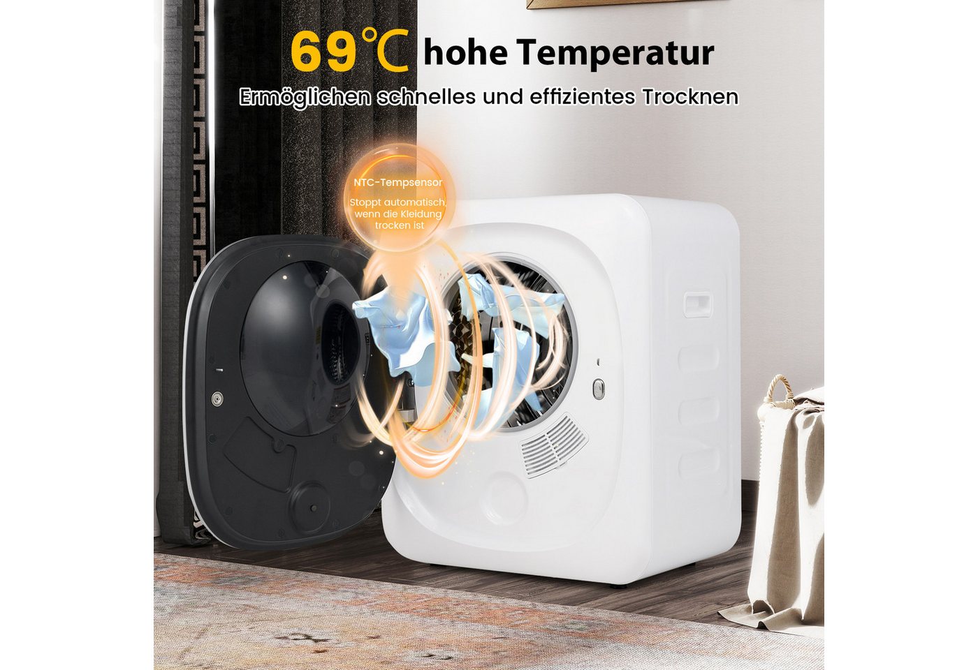 COSTWAY Ablufttrockner FP10757DE/GDZ40-188G, 800W, mit 4 Temperatur & 6 Timer, LED Touchscreen Bild 5