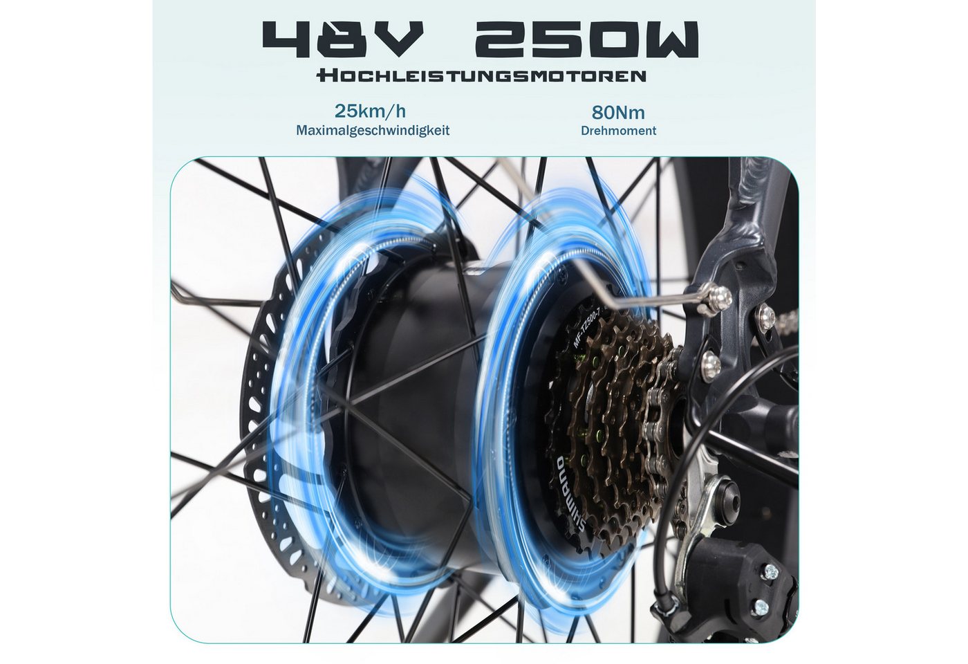JOBOBIKE E-Bike Mountainbike 26 Zoll, 4'' Fatbike-Reifen mit Pannenschutz, für Outdoor-Abenteuer, 7 Gang Shimano, Kettenschaltung, Heckmotor, 840 Wh, (5 Stufen, LCD-Farbdisplay, Bremslicht- und Blinker), 180km, Gefederte Sattelstütze, MTB, Elektrofahrrad für Damen Herren Bild 2