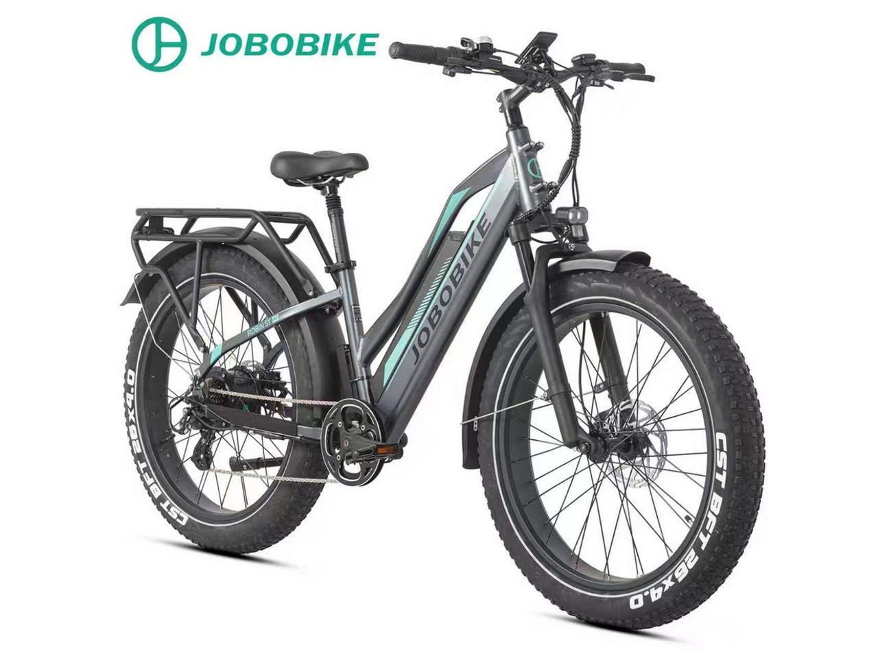 JOBOBIKE E-Bike Mountainbike 26 Zoll, 4'' Fatbike-Reifen mit Pannenschutz, für Outdoor-Abenteuer, 7 Gang Shimano, Kettenschaltung, Heckmotor, 840 Wh, (5 Stufen, LCD-Farbdisplay, Bremslicht- und Blinker), 180km, Gefederte Sattelstütze, MTB, Elektrofahrrad für Damen Herren Bild 5