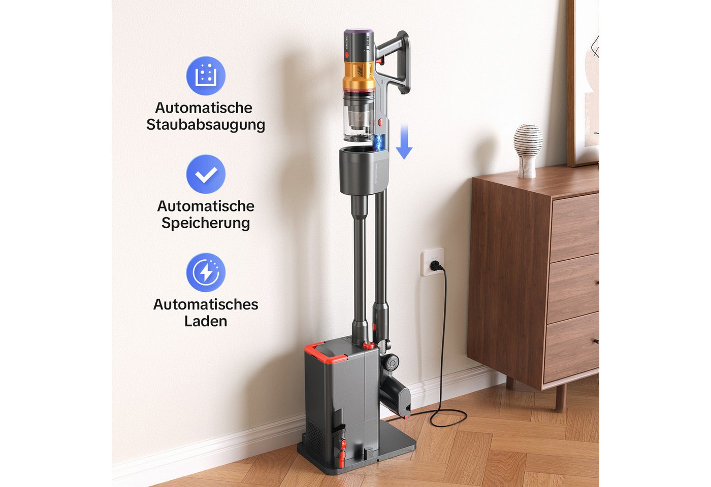 lubluelu Akku-Hand-und Stielstaubsauger X1000 Kabelloser Akku Staubsauger mit 2,5L Absaugstation 27kPA, 400 W, mit Beutel, Anti-Tangle-Bodenbürste / mit Auto Empty Funktion und Duftbox Bild 3