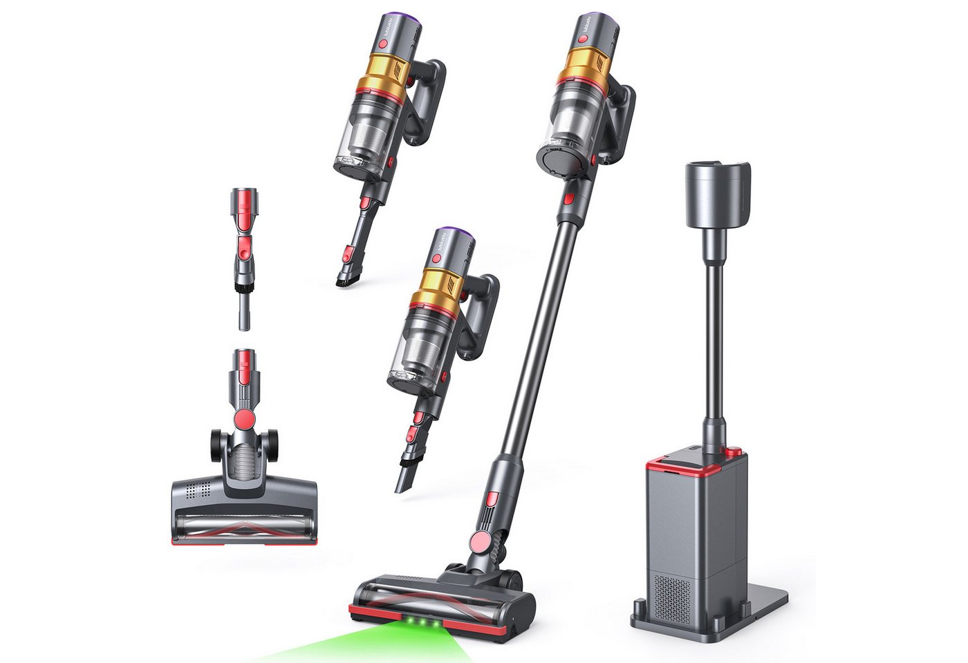 lubluelu Akku-Hand-und Stielstaubsauger X1000 Kabelloser Akku Staubsauger mit 2,5L Absaugstation 27kPA, 400 W, mit Beutel, Anti-Tangle-Bodenbürste / mit Auto Empty Funktion und Duftbox Bild 4