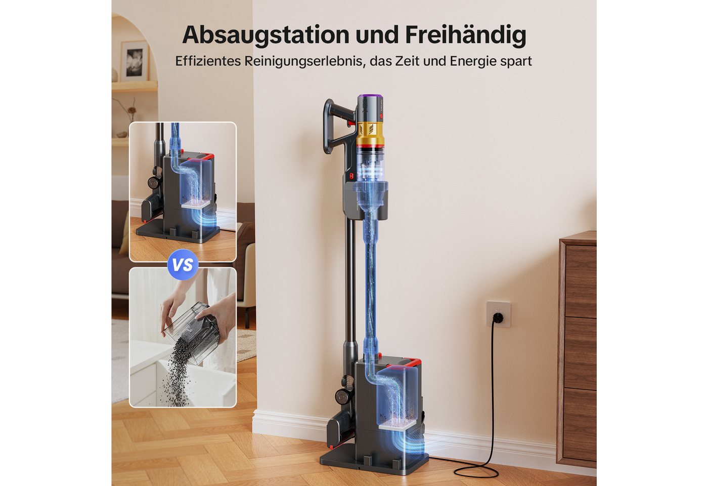 lubluelu Akku-Hand-und Stielstaubsauger X1000 Kabelloser Akku Staubsauger mit 2,5L Absaugstation 27kPA, 400 W, mit Beutel, Anti-Tangle-Bodenbürste / mit Auto Empty Funktion und Duftbox Bild 5