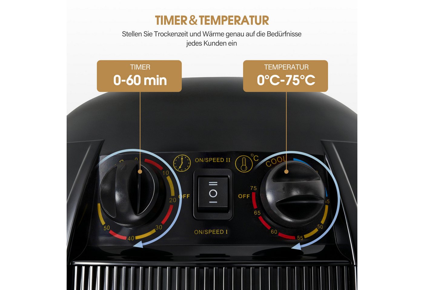 Barberpub Haartrockenhaube BarberPub Stehende Trockenhaube für Haare TR317 (Schwarz), 1100 W, mit 0-75°C & 60 Min Timer Verstellbar, 1100W