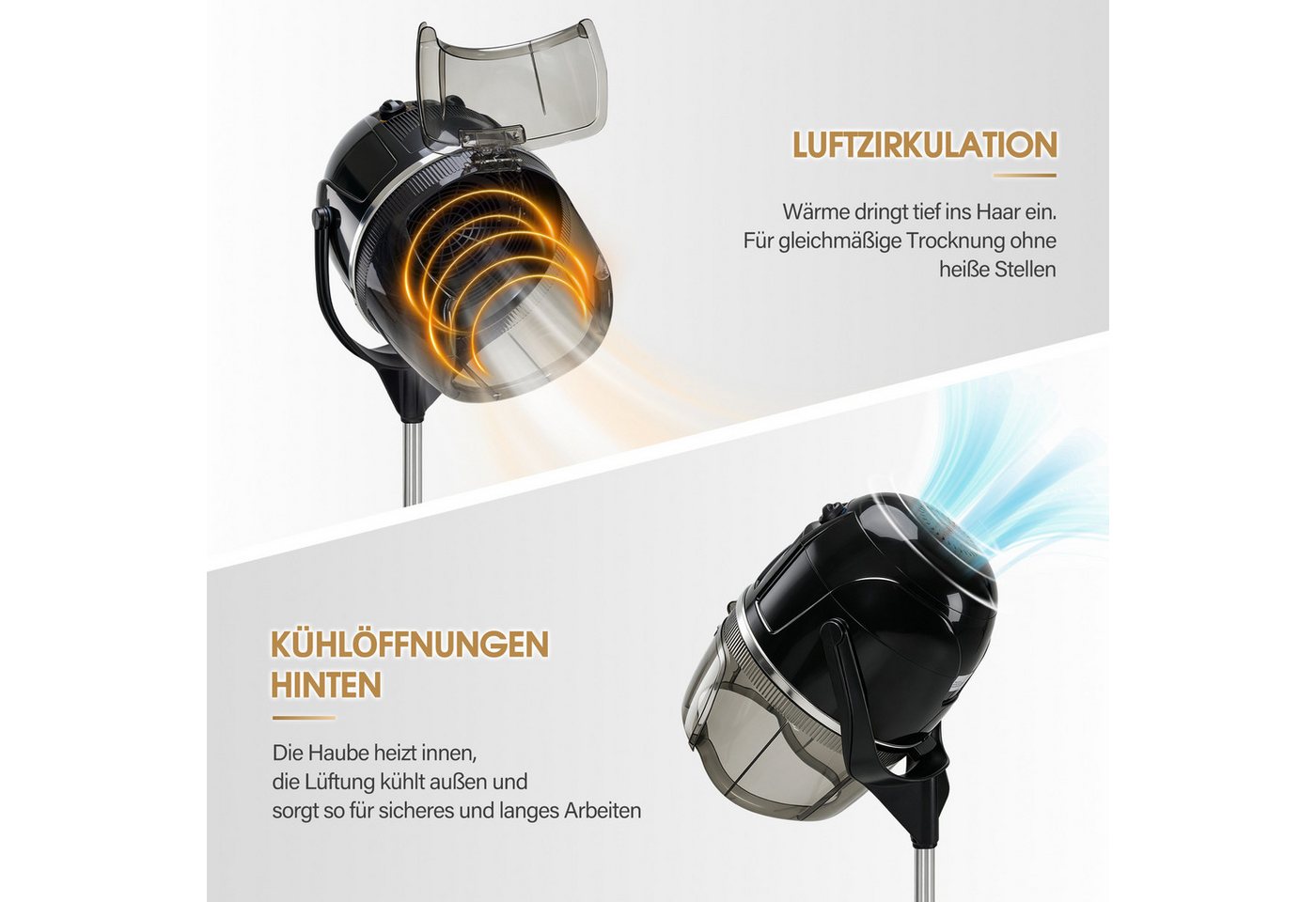 Barberpub Haartrockenhaube BarberPub Stehende Trockenhaube für Haare TR317 (Schwarz), 1100 W, mit 0-75°C & 60 Min Timer Verstellbar, 1100W Bild 3