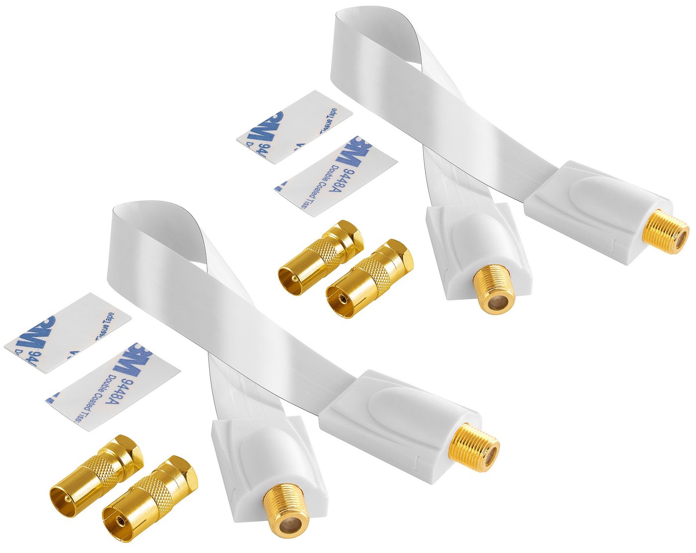 Poppstar SAT Fensterdurchführung (Koax Kabel flach 0,2mm) für Fenster & Türen SAT-Kabel, (28 cm), 4x F-Stecker (2 Antennenstecker, 2 Antennenbuchse), 4 Klebepads, weiß Bild 2