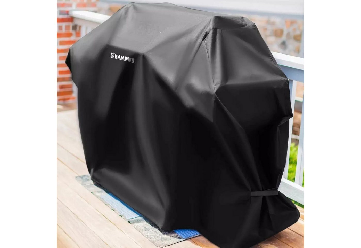 Kaminer Grillabdeckhaube Grillabdeckung 95x100x60 cm Wasserdicht UV-Schutz Oxford Schwarz, Wasserdicht, UV-beständig, reißfest, windfest mit Klettverschluss Bild 4