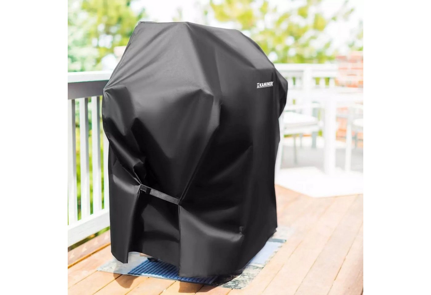 Kaminer Grillabdeckhaube Grillabdeckung 95x100x60 cm Wasserdicht UV-Schutz Oxford Schwarz, Wasserdicht, UV-beständig, reißfest, windfest mit Klettverschluss Bild 5