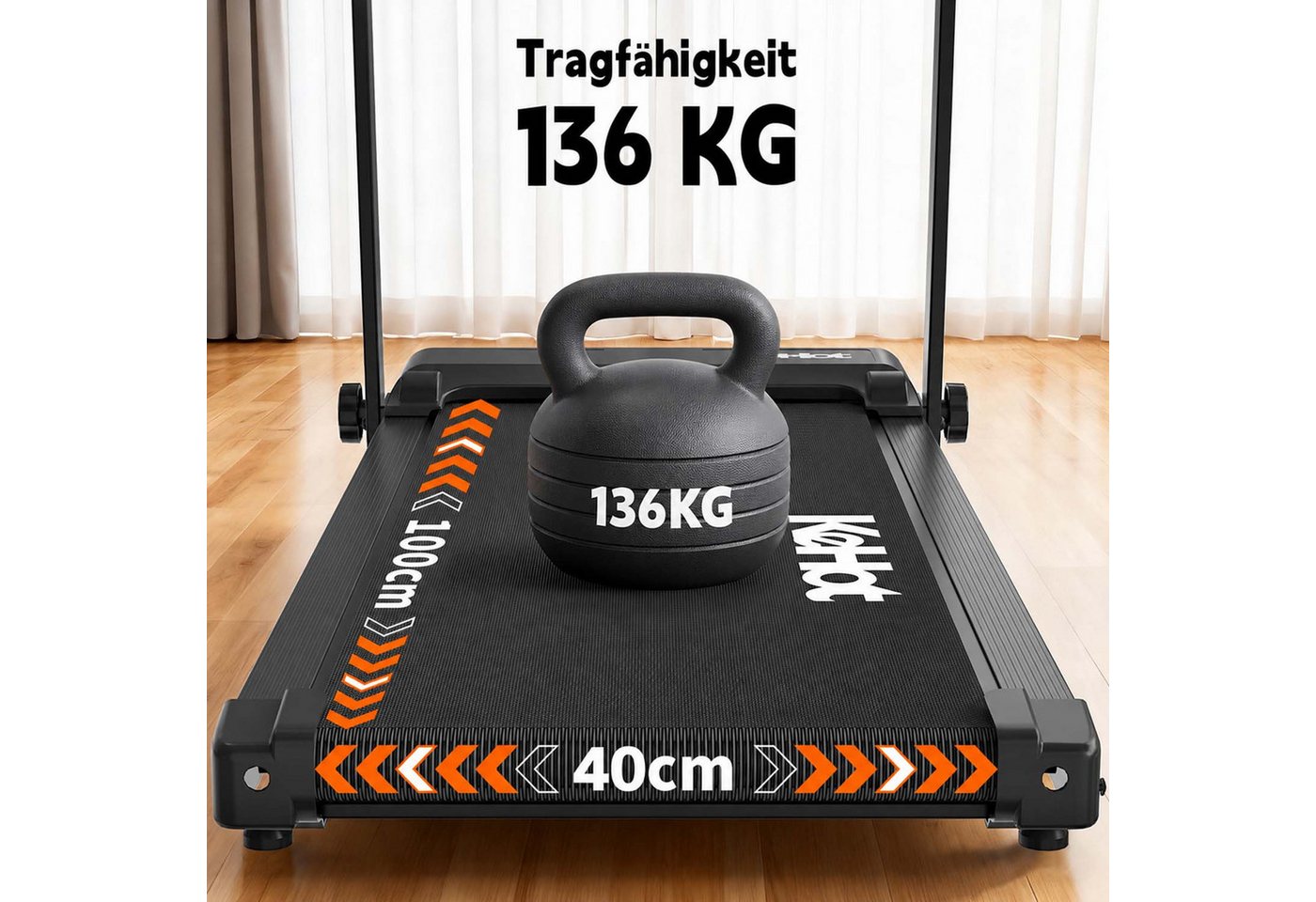 kehot Laufband Laufband klappbar mit 8% Steigung – bis 12 km/h Fitnessgerät (2,5 PS Motor und 38 × 100 cm Lauffläche für Walking & Jogging, Bis 136 kg belastbar mit Dämpfung für komfortables Heimtraining), 12 Programme, LED-Display und FITSHOW App für flexible Workouts Bild 2