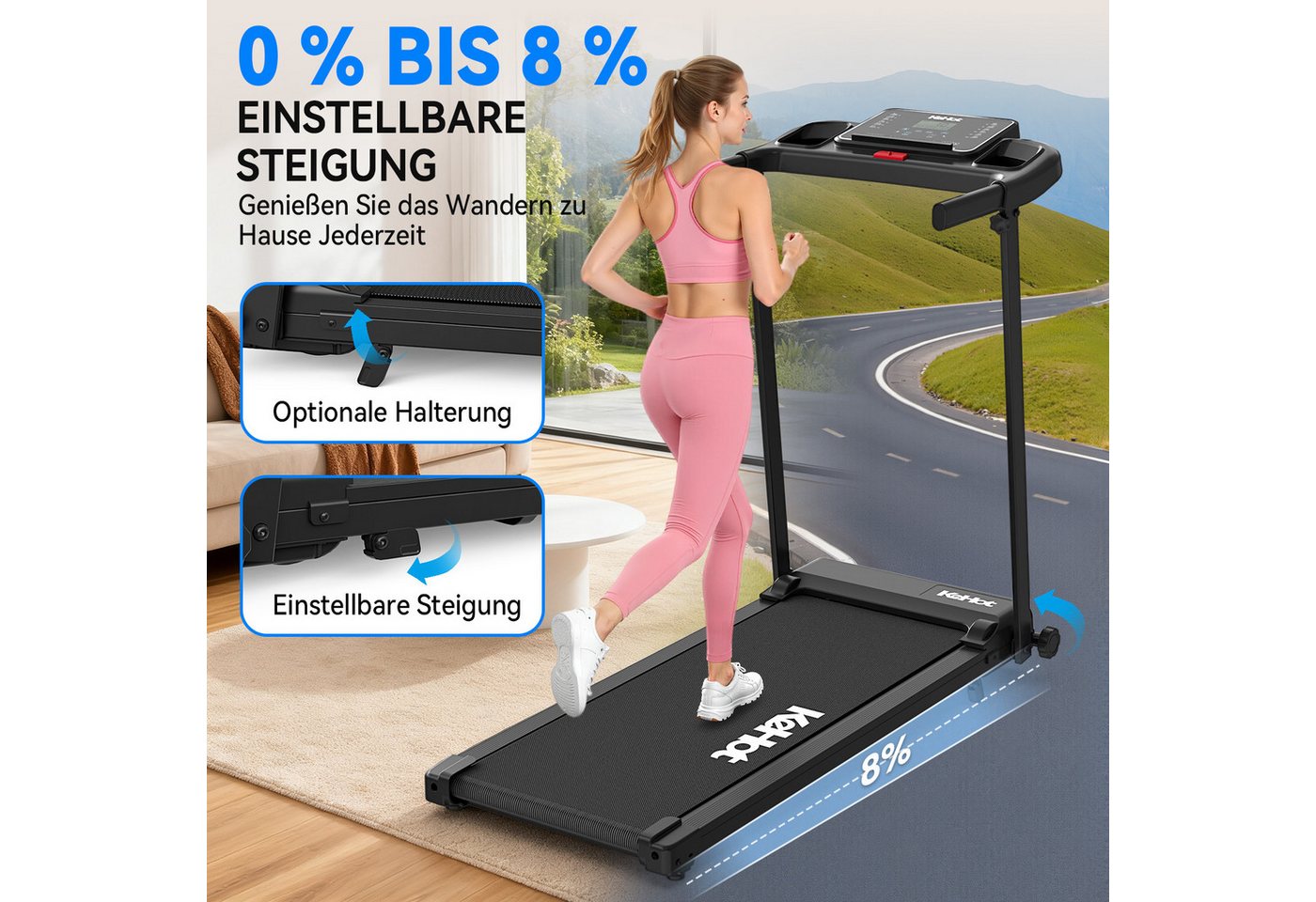 kehot Laufband Laufband klappbar mit 8% Steigung – bis 12 km/h Fitnessgerät (2,5 PS Motor und 38 × 100 cm Lauffläche für Walking & Jogging, Bis 136 kg belastbar mit Dämpfung für komfortables Heimtraining), 12 Programme, LED-Display und FITSHOW App für flexible Workouts Bild 3