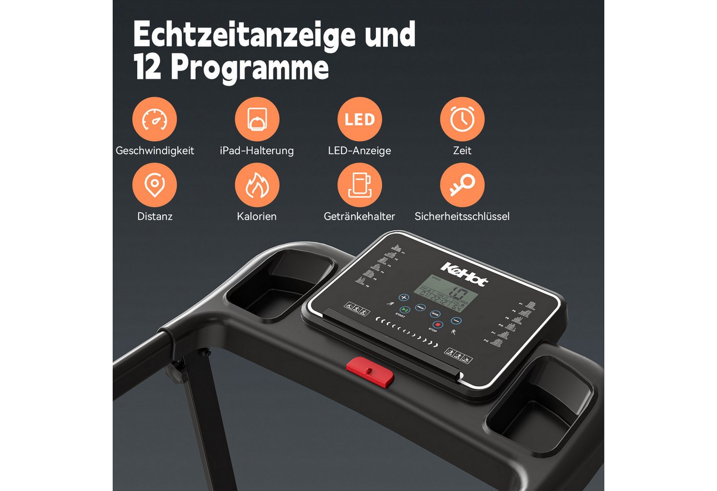kehot Laufband Laufband klappbar mit 8% Steigung – bis 12 km/h Fitnessgerät (2,5 PS Motor und 38 × 100 cm Lauffläche für Walking & Jogging, Bis 136 kg belastbar mit Dämpfung für komfortables Heimtraining), 12 Programme, LED-Display und FITSHOW App für flexible Workouts Bild 5