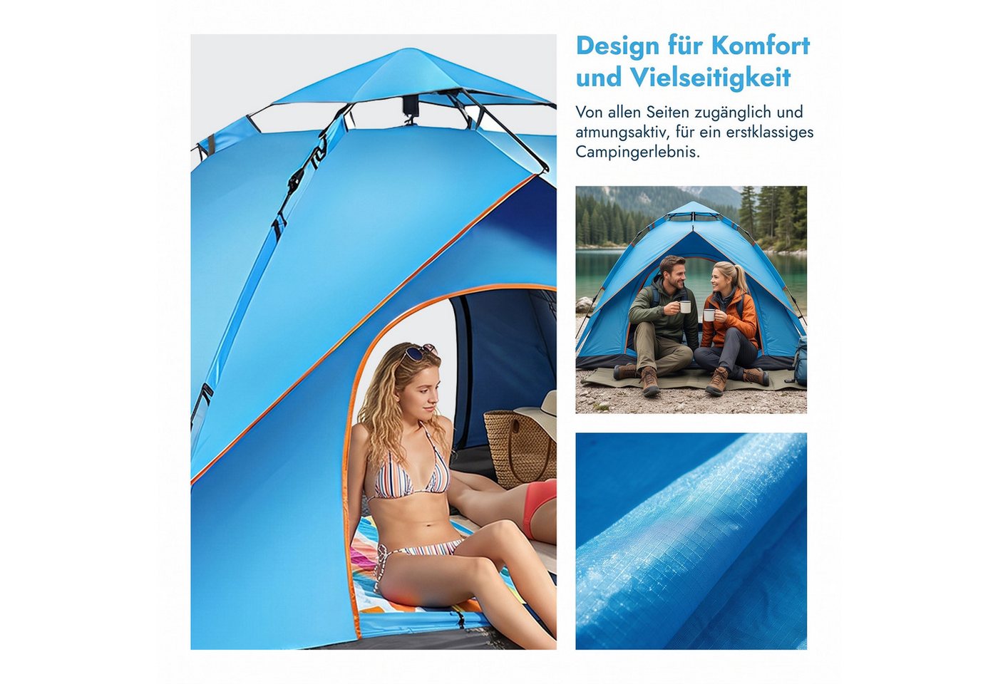 AKKEE Kuppelzelt Automatik-Strandmuschel 3–4 Personen, wasserdicht und UV-beständig, Personen: 3, Pop Up Campingzelt 200 x 200 x 130 cm Bild 2