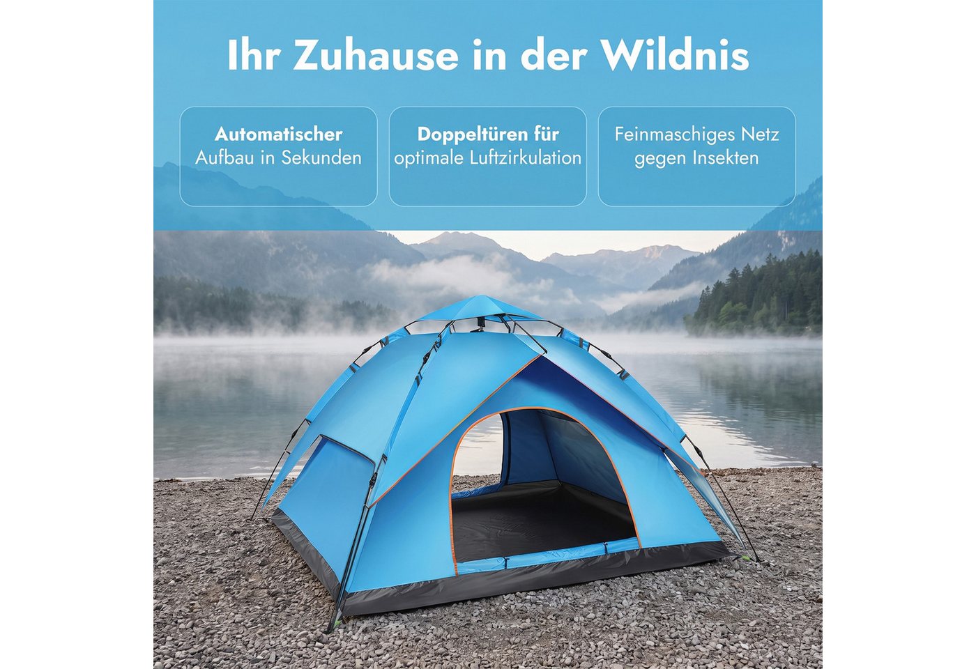 AKKEE Kuppelzelt Automatik-Strandmuschel 3–4 Personen, wasserdicht und UV-beständig, Personen: 3, Pop Up Campingzelt 200 x 200 x 130 cm Bild 4