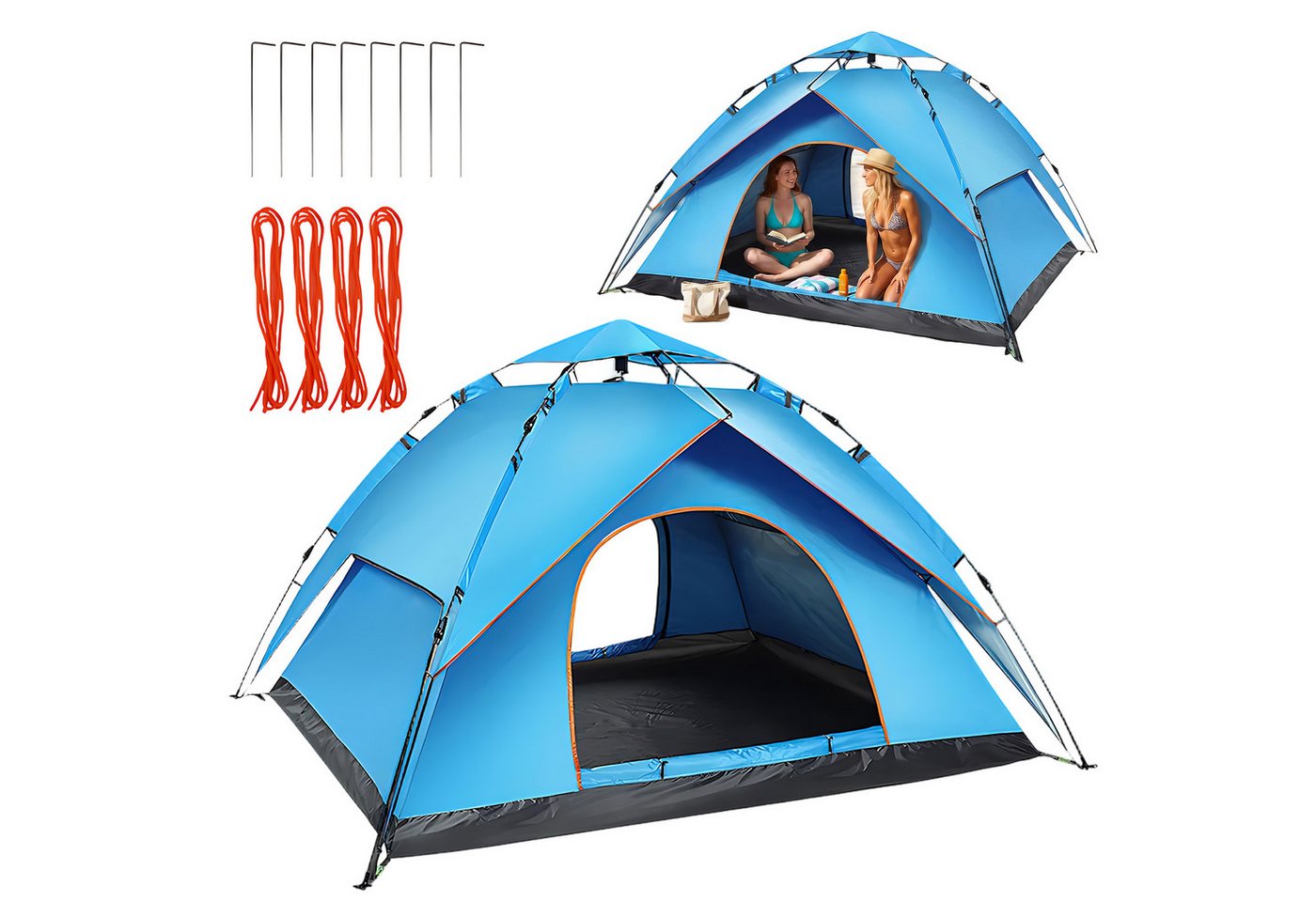 AKKEE Kuppelzelt Automatik-Strandmuschel 3–4 Personen, wasserdicht und UV-beständig, Personen: 3, Pop Up Campingzelt 200 x 200 x 130 cm Bild 5