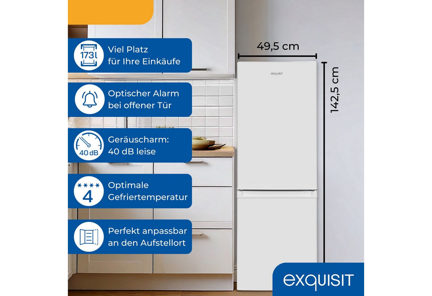 exquisit Kühl-/Gefrierkombination KGC5232-60-E-040E, 142.5 cm hoch, 49.5 cm breit Bild 4