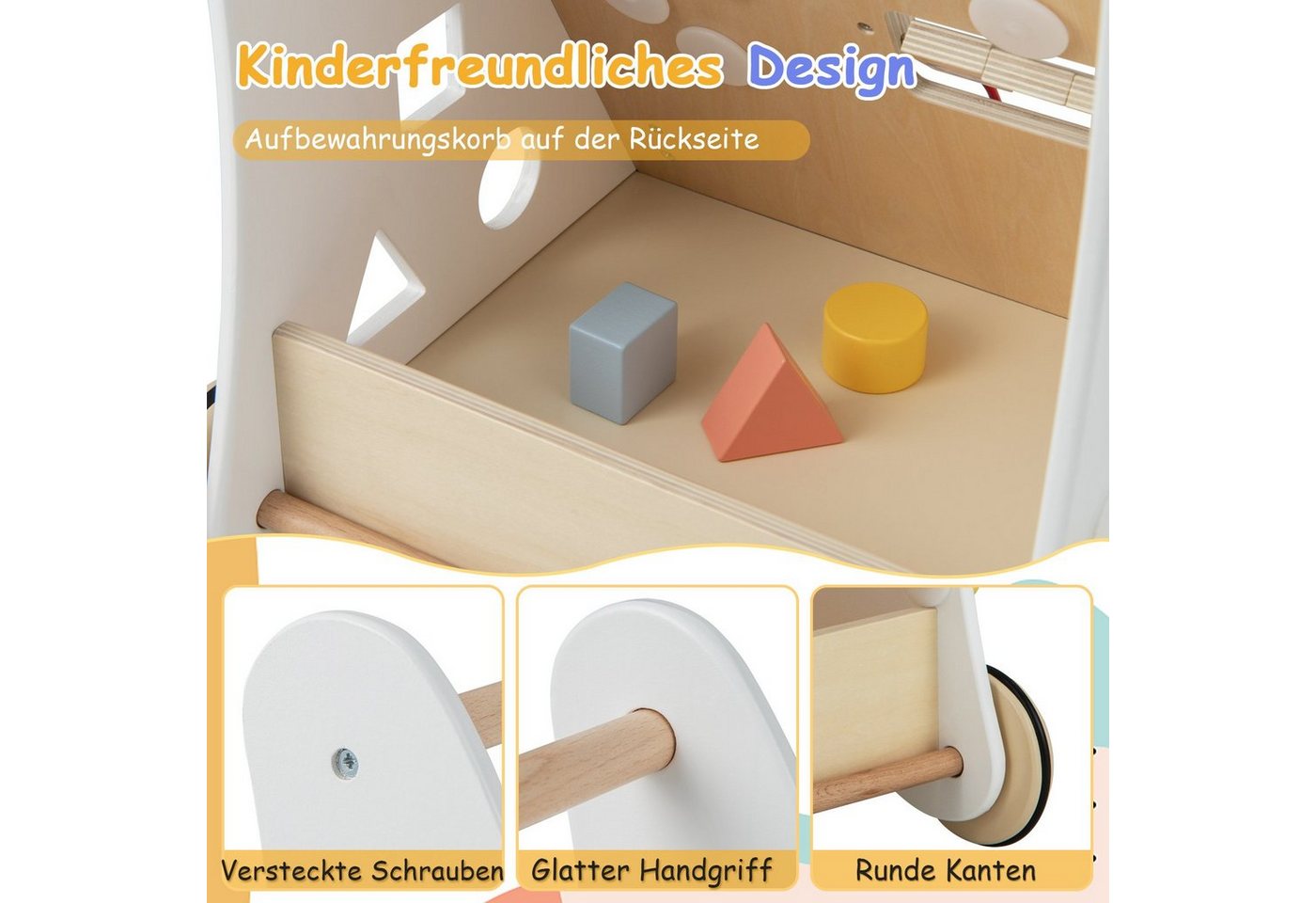COSTWAY Babywalker Lauflernwagen, 7 in 1 mit Bauklötzen, aus Holz Bild 2