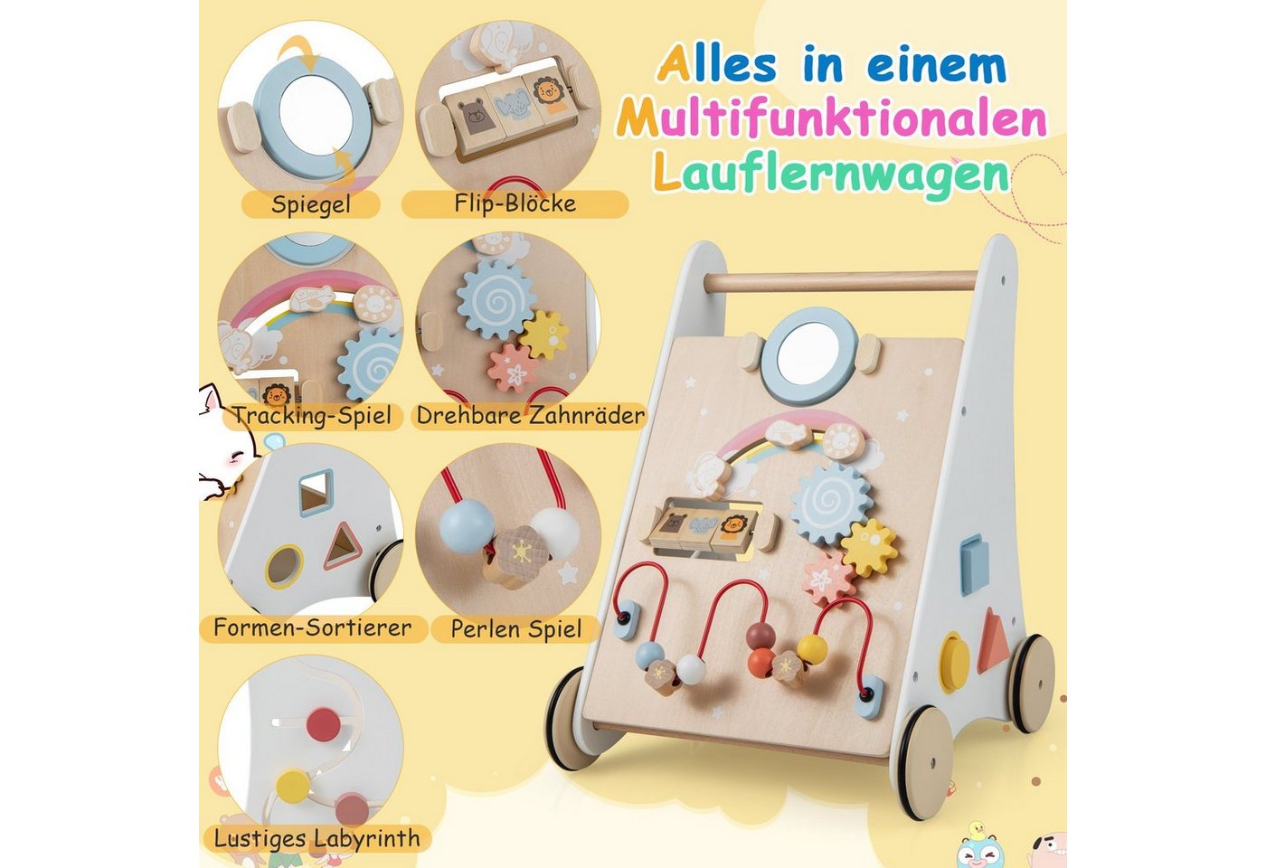 COSTWAY Babywalker Lauflernwagen, 7 in 1 mit Bauklötzen, aus Holz Bild 3