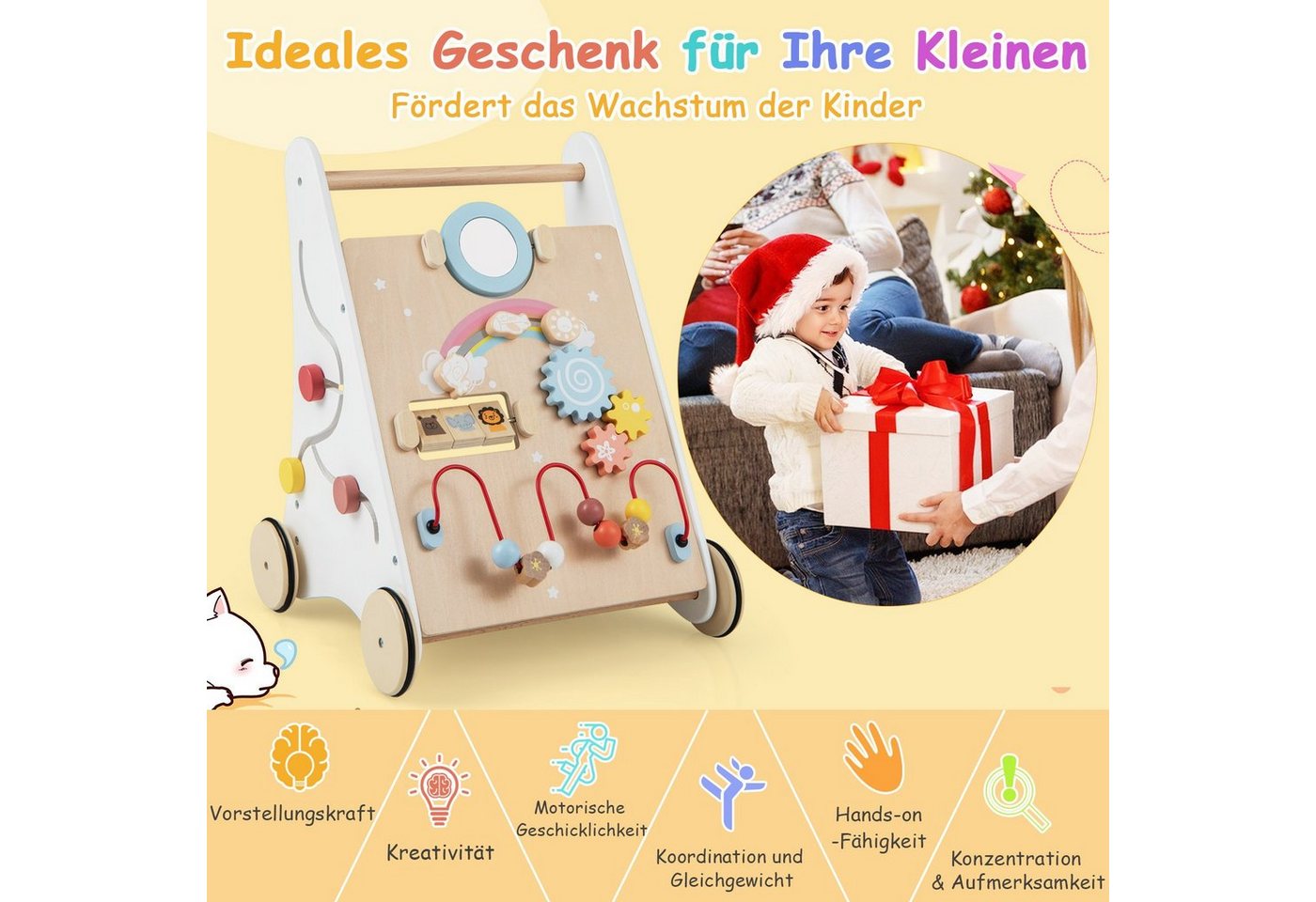 COSTWAY Babywalker Lauflernwagen, 7 in 1 mit Bauklötzen, aus Holz Bild 4