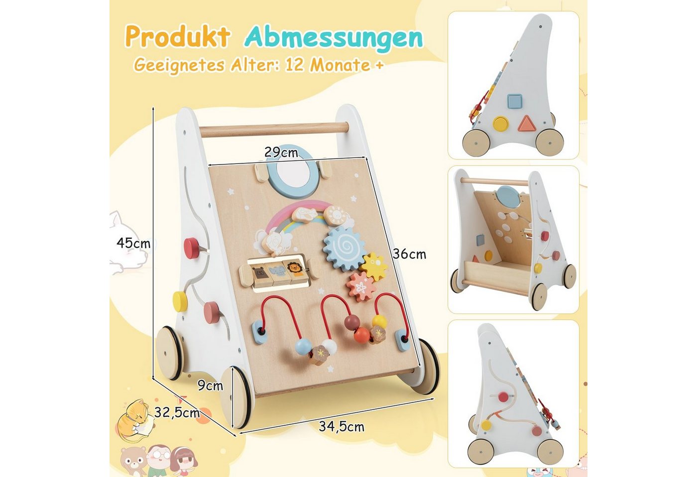 COSTWAY Babywalker Lauflernwagen, 7 in 1 mit Bauklötzen, aus Holz Bild 5