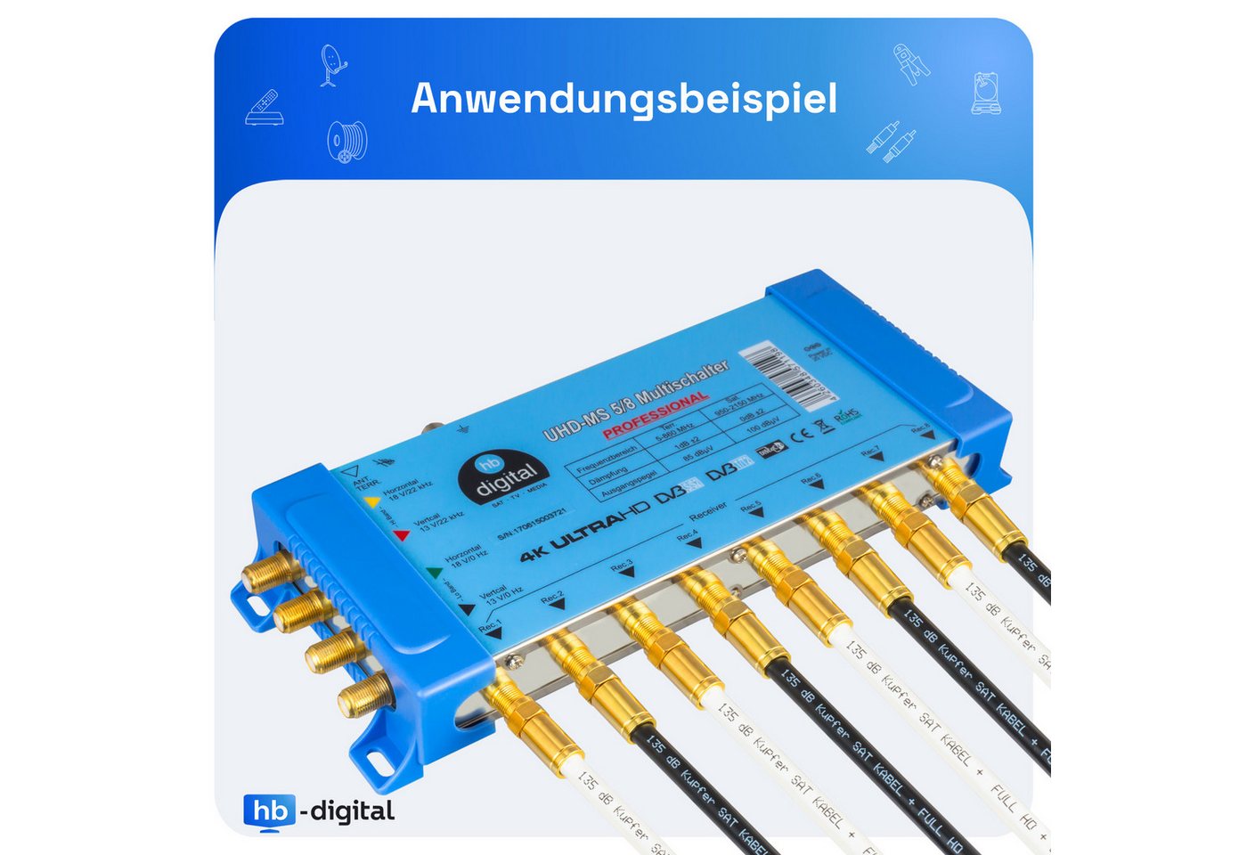 HB-DIGITAL SAT Anschlusskabel 135dB 5-Fach Reines Kupfer Kompressionssteckern SAT-Kabel, F-Kompressionsstecker, (400 cm) Bild 3