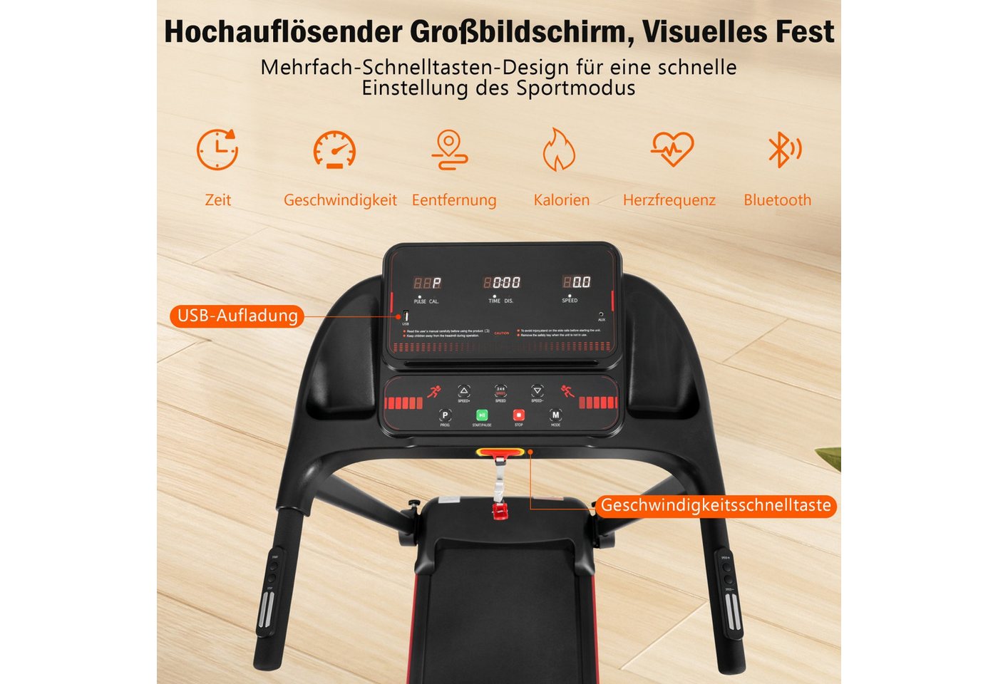 ANYSUN Laufband Laufband für Zuhause, Laufband Klappbar mit Steigung 8%, (Laufbänder Leise bis 14km/h mit Großer Lauffläche, 3,0 HP Treadmill für Zuhause), mit LED Anzeige & Bluetooth, Max Belastung 120KG