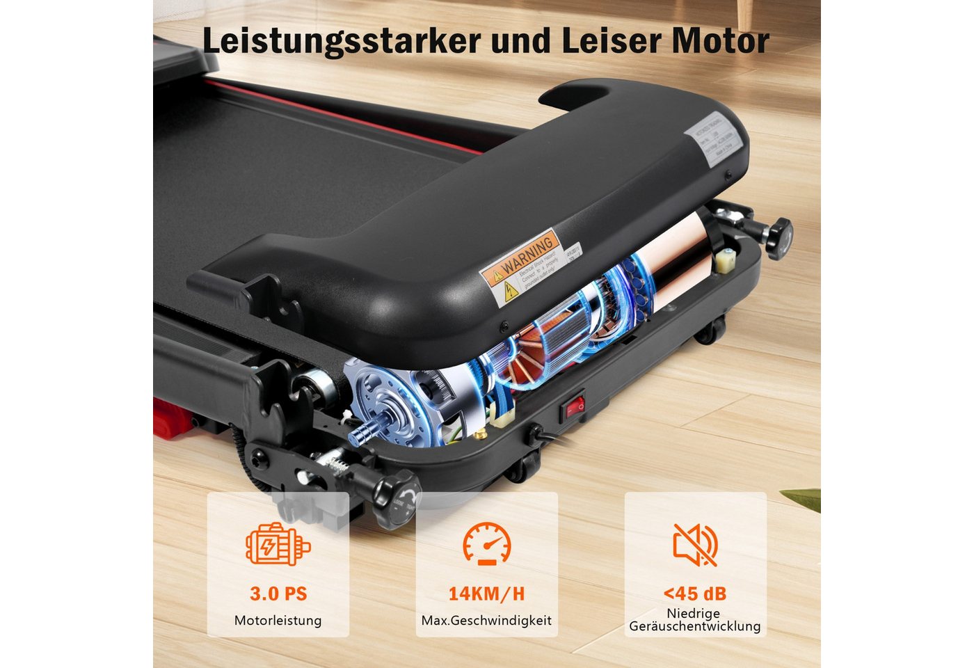ANYSUN Laufband Laufband für Zuhause, Laufband Klappbar mit Steigung 8%, (Laufbänder Leise bis 14km/h mit Großer Lauffläche, 3,0 HP Treadmill für Zuhause), mit LED Anzeige & Bluetooth, Max Belastung 120KG Bild 2