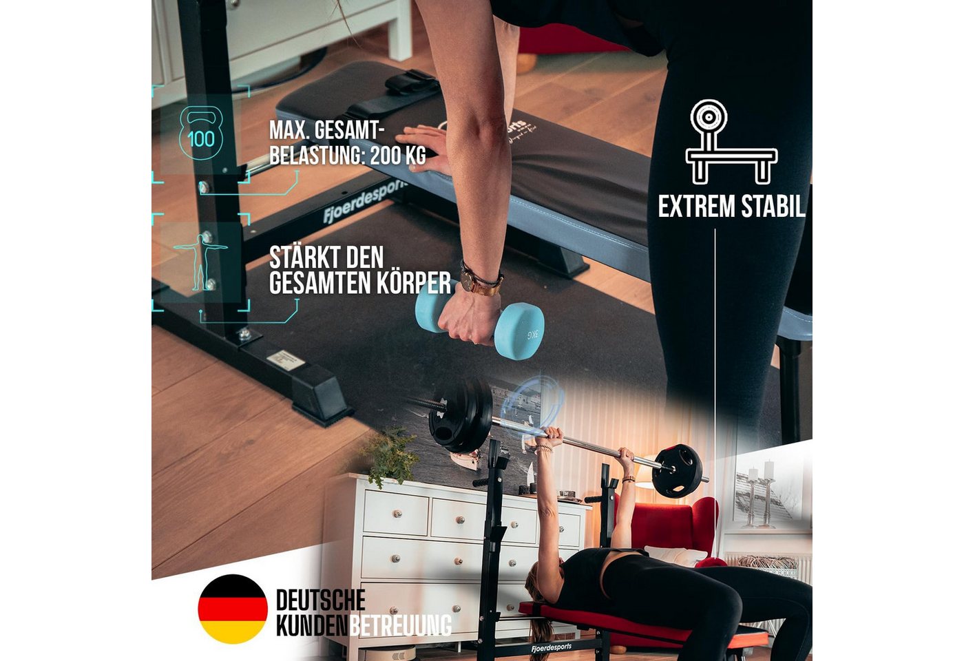 Fjoerdesports Hantelbank Fjoerdesports Hantelbank mit Ablage, Verstellbare Höhe & Klappbar Bild 2