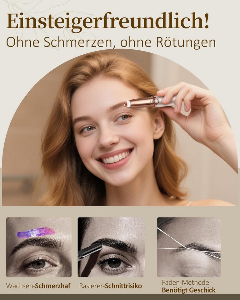 FELIXLEO Haarentferner-Set Augenbrauenrasierer Damen Elektrisch mit Ersatzkopf USB Bild 2