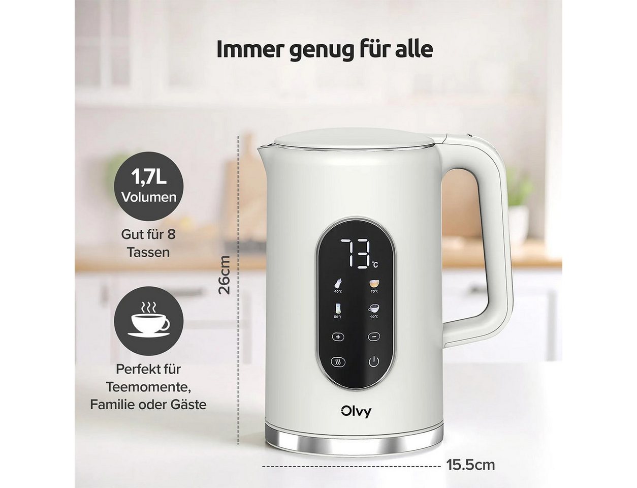 Olvy Wasserkocher Olvy Wasserkocher Creme, Temperatureinstellung 1.7L Bild 2